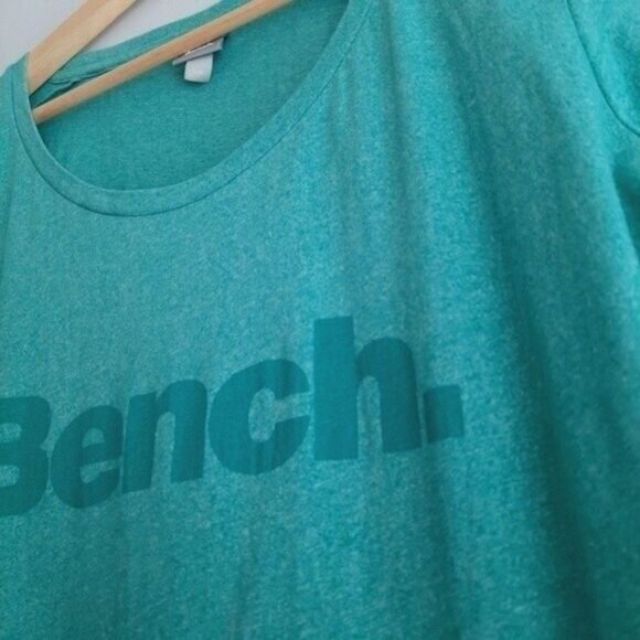 BENCH Short Sleeve Casual T-Shirt Logo Scoop Neck Green Sz L - Picture 5 of 8